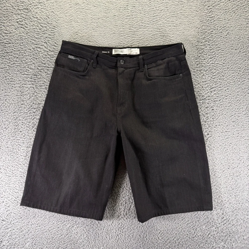 Vintage Rocawear Shorts Mens 38 Black Cotton Denim Bermuda Baggy Loose Workwear